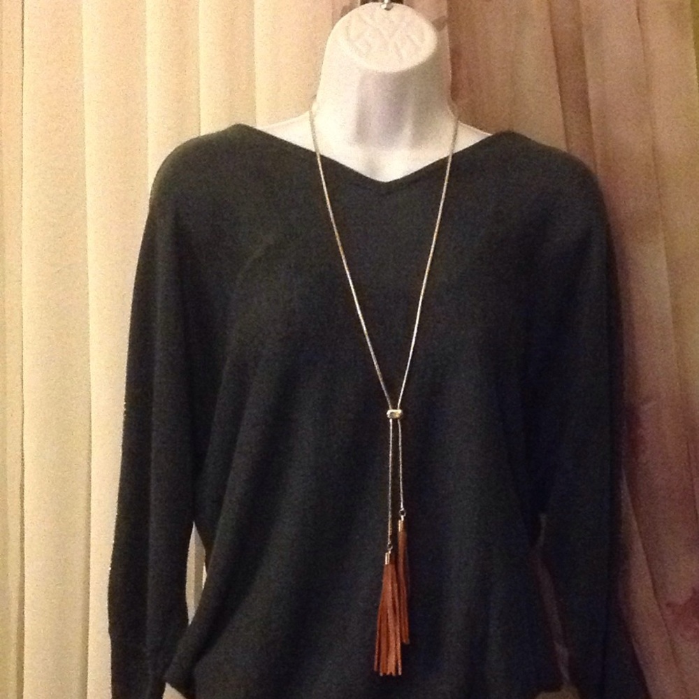 WH|BM long gold chain w/ 2 lather tassels